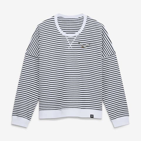 Women's Fanatics White/Black Philadelphia Eagles Striped Oversized French Terry Sweatshirt