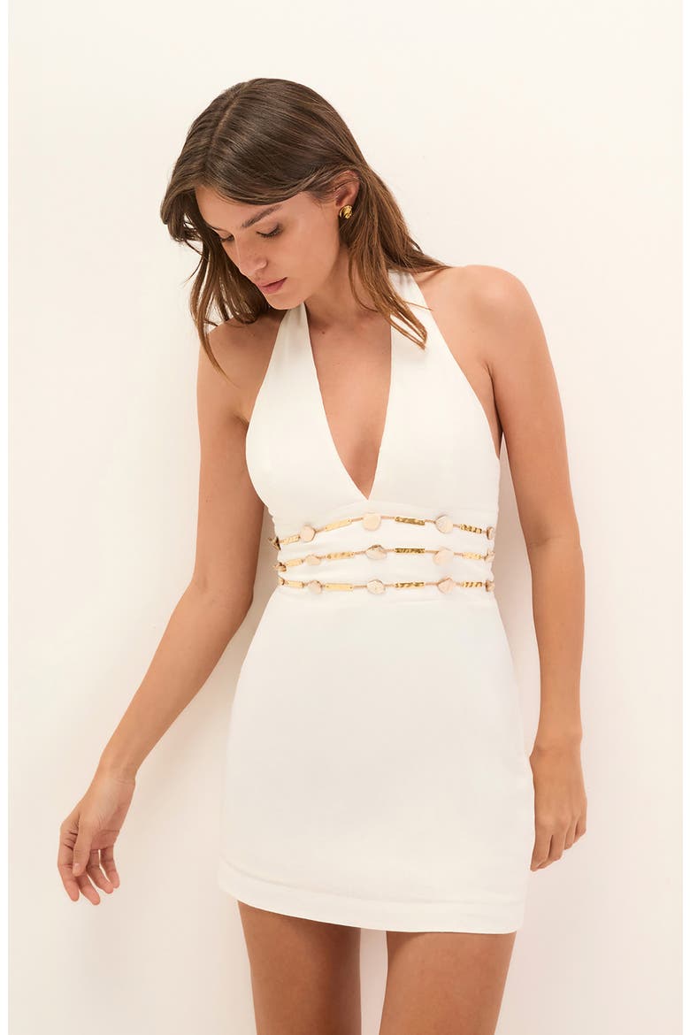 Grace Beaded Linen & Cotton Cover-Up Mini Sundress, Alternate, color, WHITE