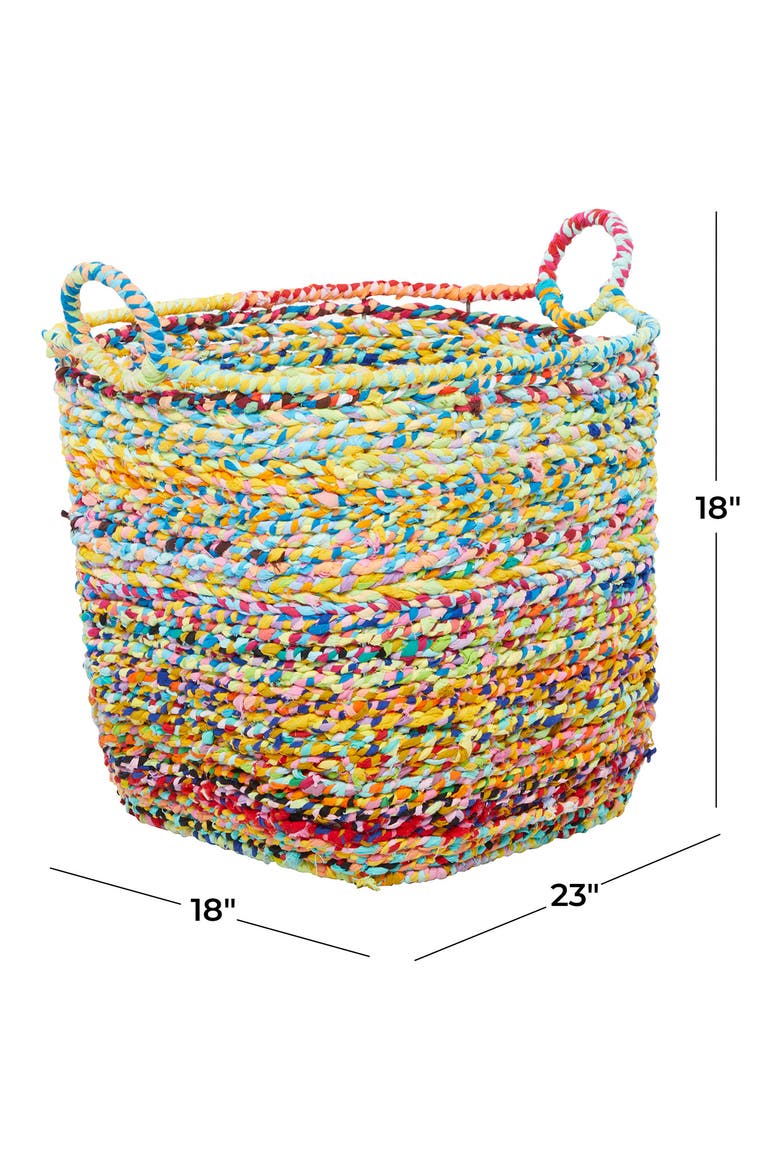 Multi Colored Cotton Bohemian Storage Basket with Handles, Alternate, color, MULTI