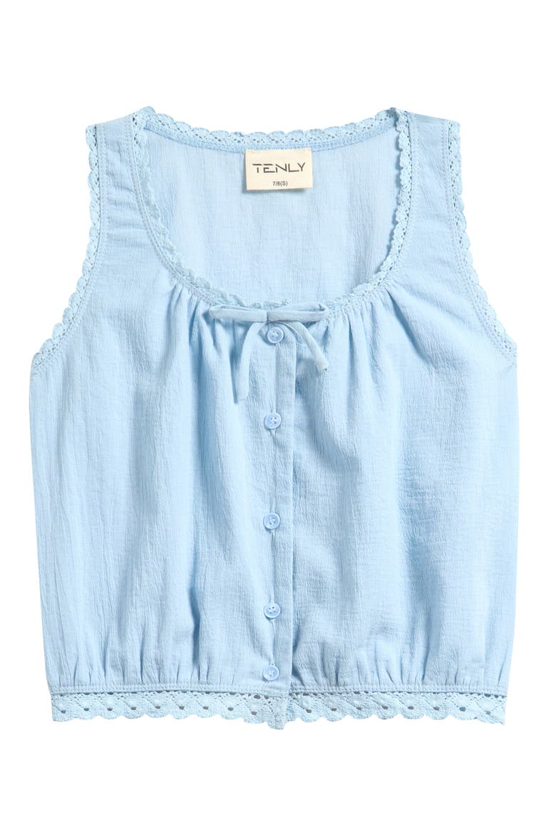 Kids' Lace Trim Gauze Peasant Top, Main, color, SALTWATER TAFFY