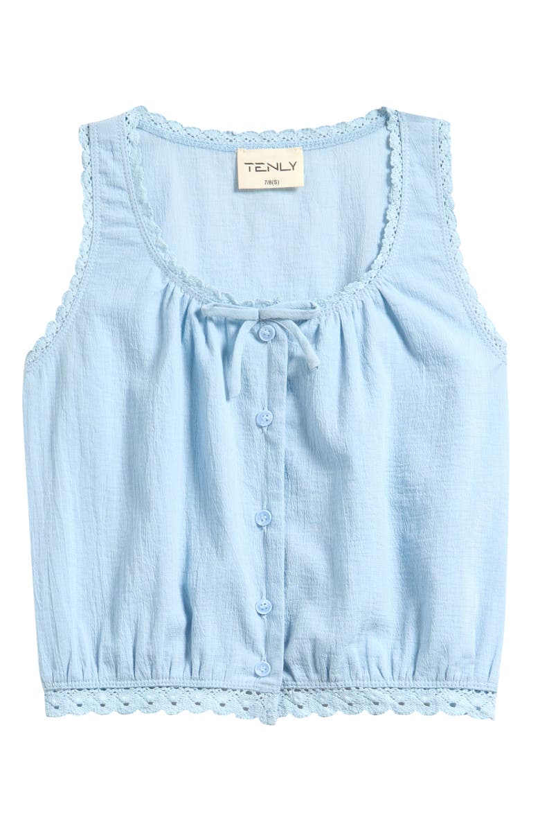 TENLY Kids' Lace Trim Gauze Peasant Top, Main, color, Saltwater Taffy