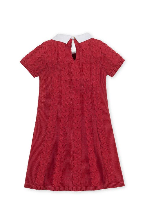 Hope & Henry Kids' Organic Short Sleeve Cable Sweater Dress With Collar In Red