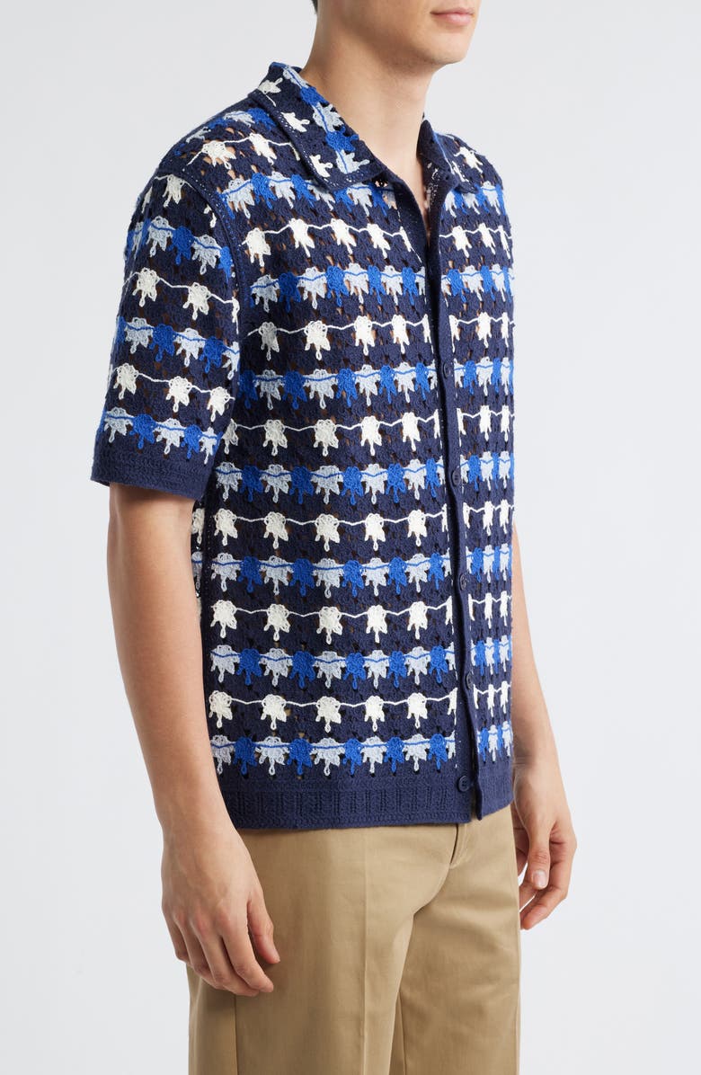 Wax London Porto Splash Crochet Camp Shirt, Alternate, color, Blue