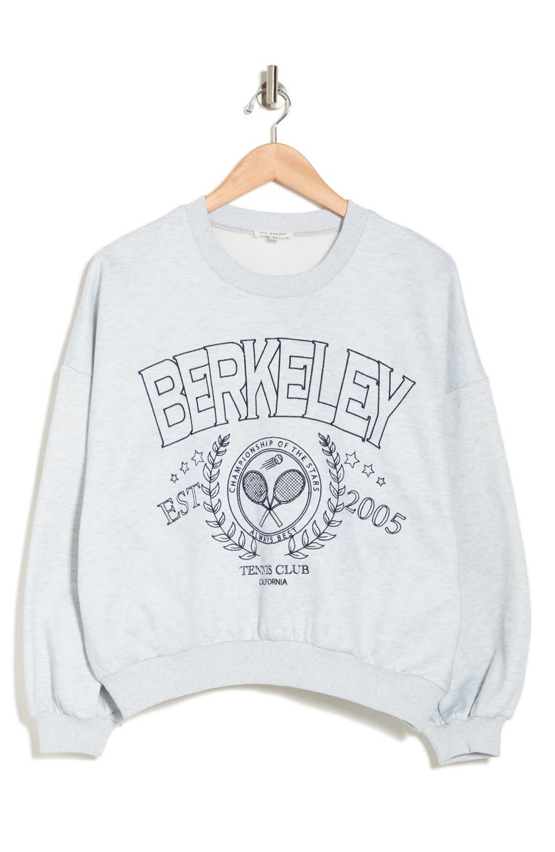 Blu Pepper Berkeley Tennis Club Fleece Sweatshirt, Alternate, color, Heather Grey