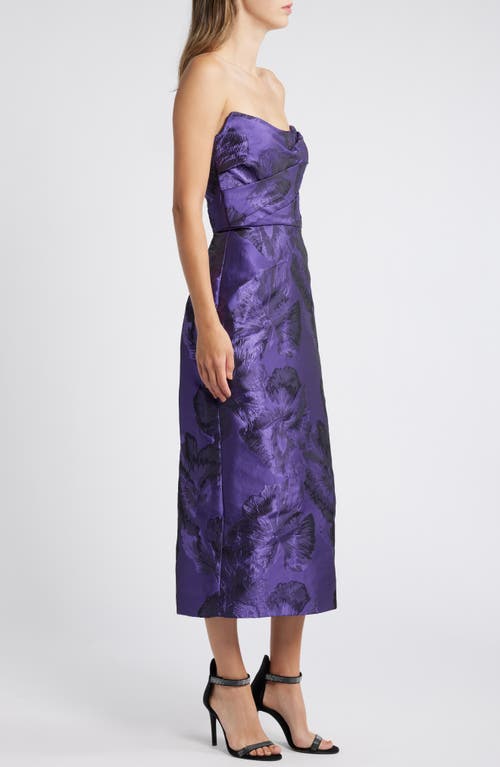 Amsale Floral Jacquard Strapless Column Gown