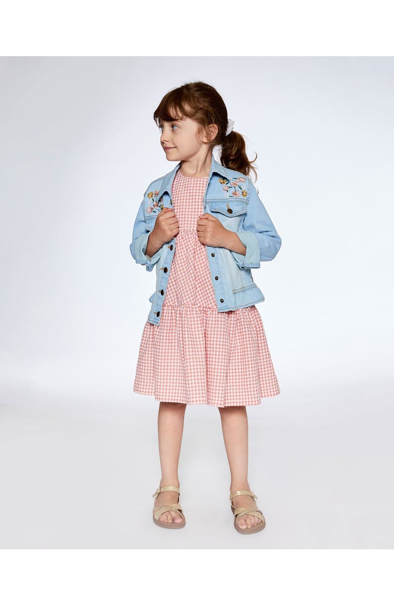 Deux par Deux Little Girl's Peasant Dress With Frill Sleeves Vichy Dusty Rose, Alternate, color,