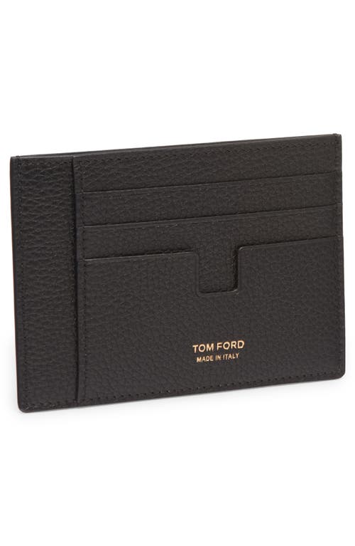 Tom Ford Large T-line Soft Grain Leather Card Holder In Black