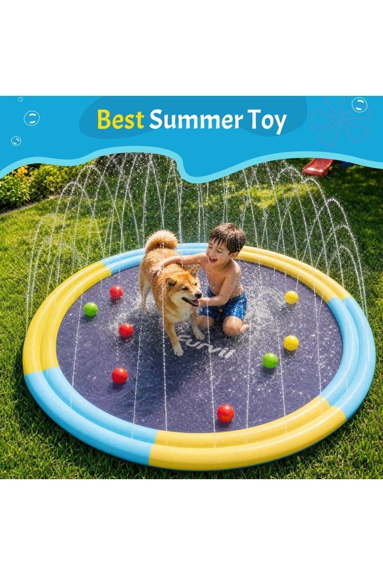 79 Inch Non-Slip Family Splash Pad, 0.43mm Thick BPA Free Sturdy Sprinkler Water Play Mat for Kids Toddlers Dogs Backyard Summer Outdoor Water Toy, Alternate, color, Blue