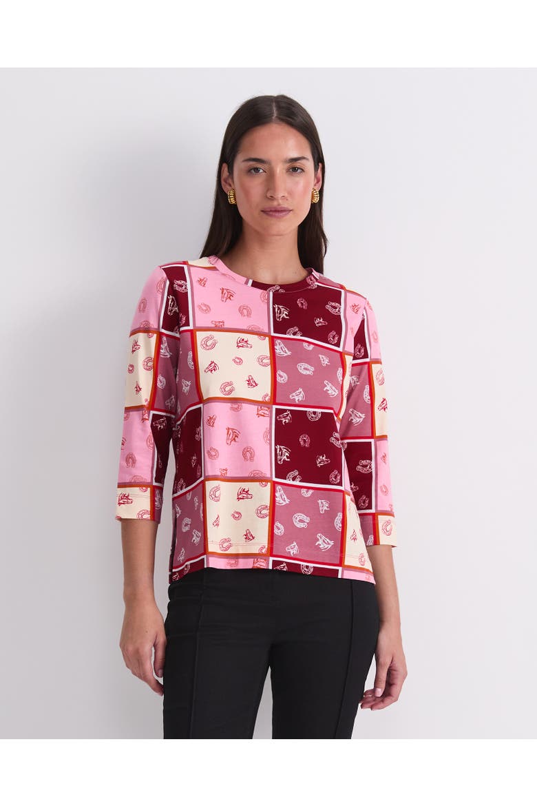 Horse Print 3/4 Sleeve Mercerized Top, Main, color, Pink Multi