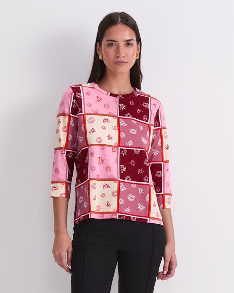 Horse Print 3/4 Sleeve Mercerized Top