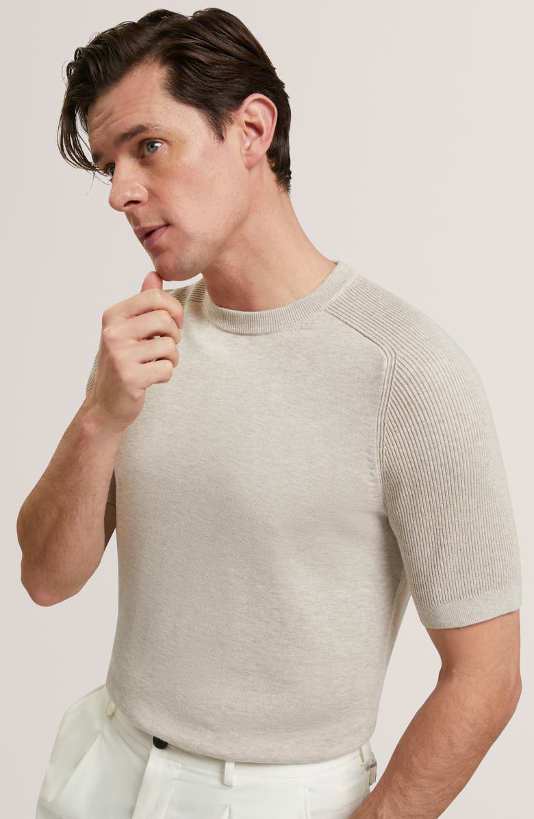 Ted Baker Torrent Short Sleeve Cotton & Wool Sweater, Alternate, color, Taupe