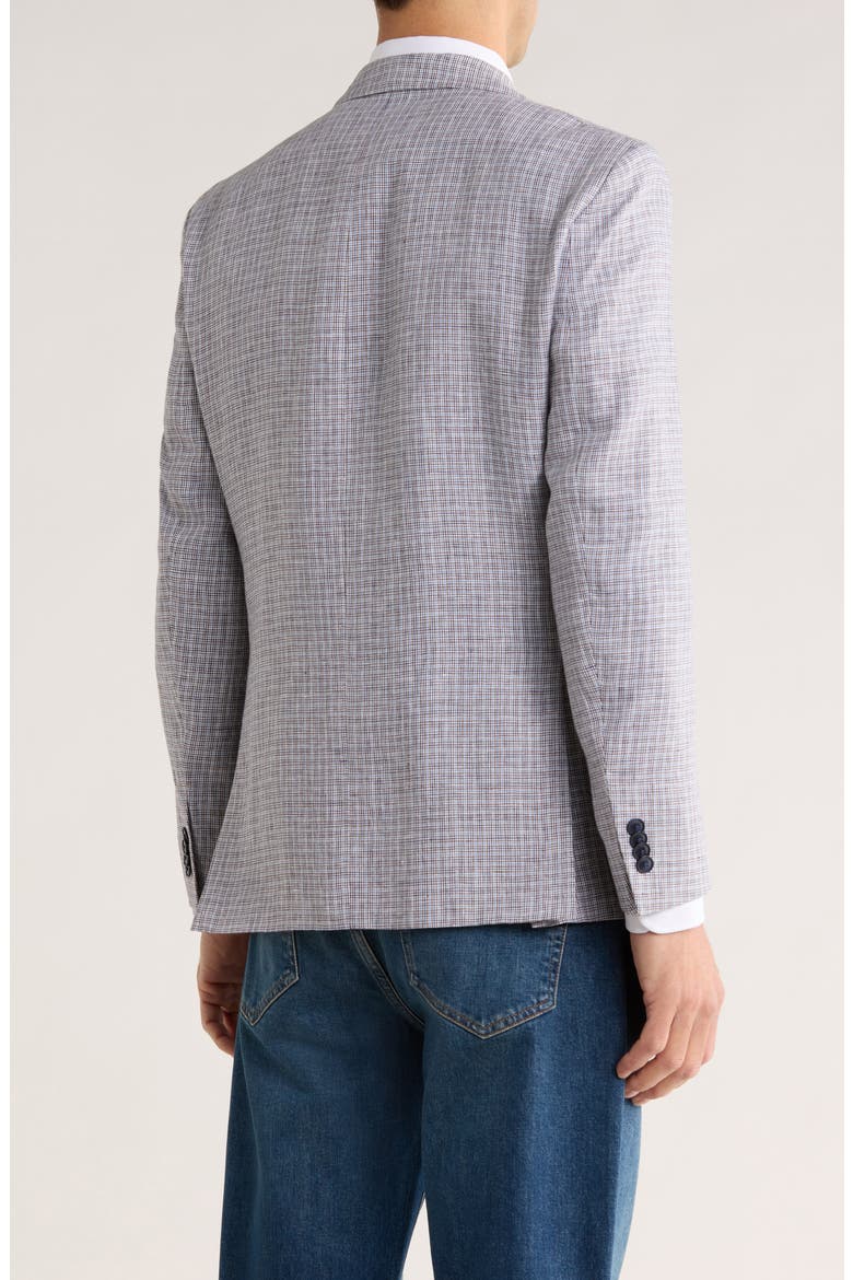 Check Notch Lapel Linen Blazer, Alternate, color, BLUE/ BROWN