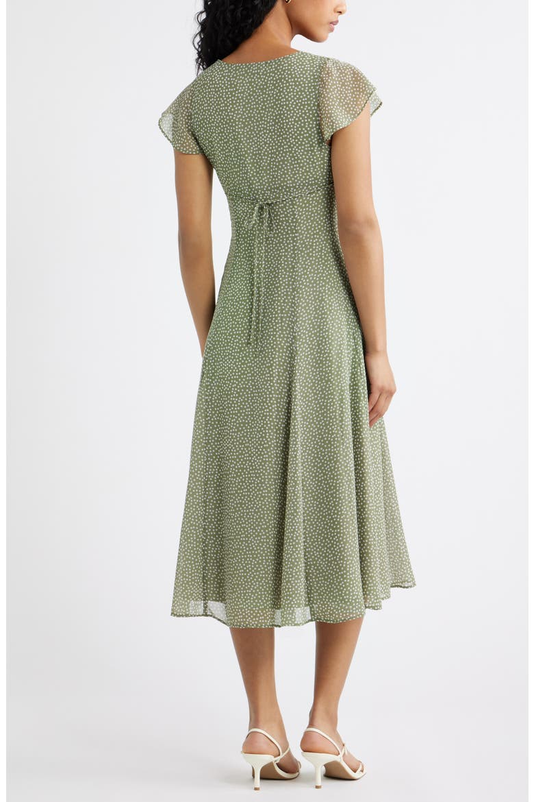 Short Sleeve Godet Pleat Dress, Alternate, color, OLIVE- WHITE DENSE DOT