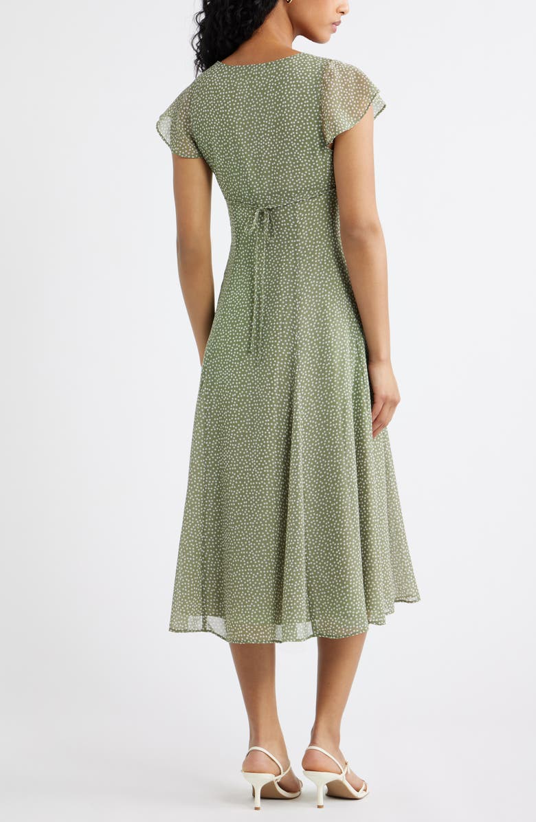 Open Edit Short Sleeve Godet Pleat Dress, Alternate, color, Olive- White Dense Dot