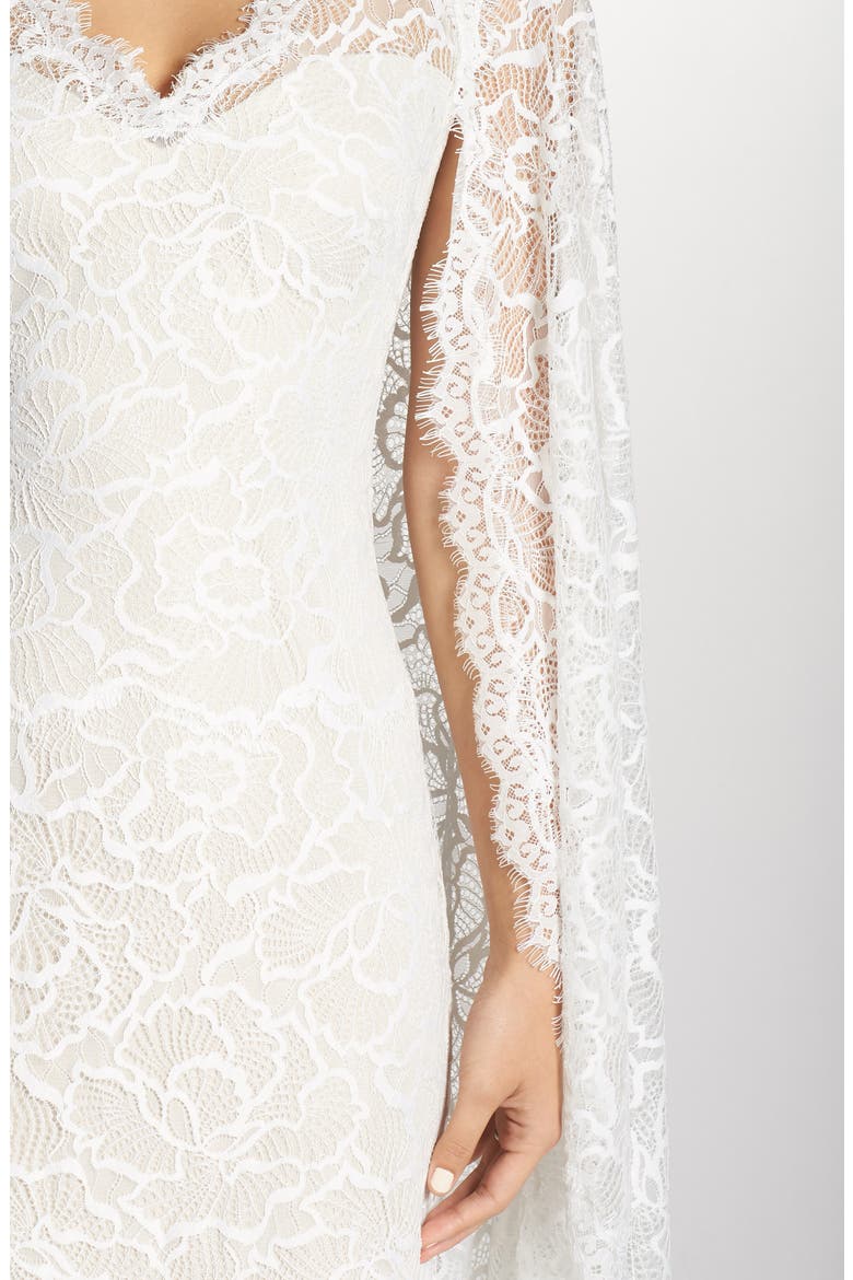 Cape Detail Lace Gown, Alternate, color, IVORY/ NATURAL