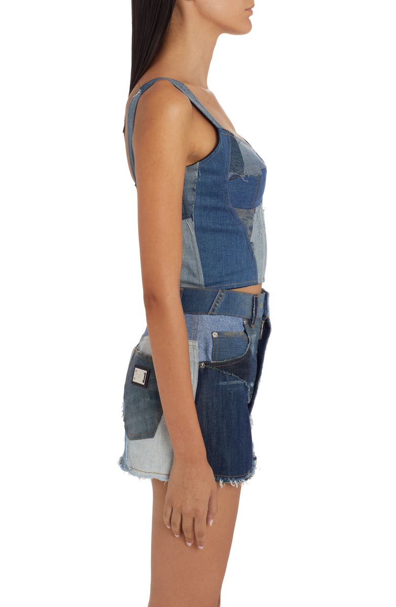Dolce&Gabbana Denim Patchwork Bustier Top, Alternate, color, 