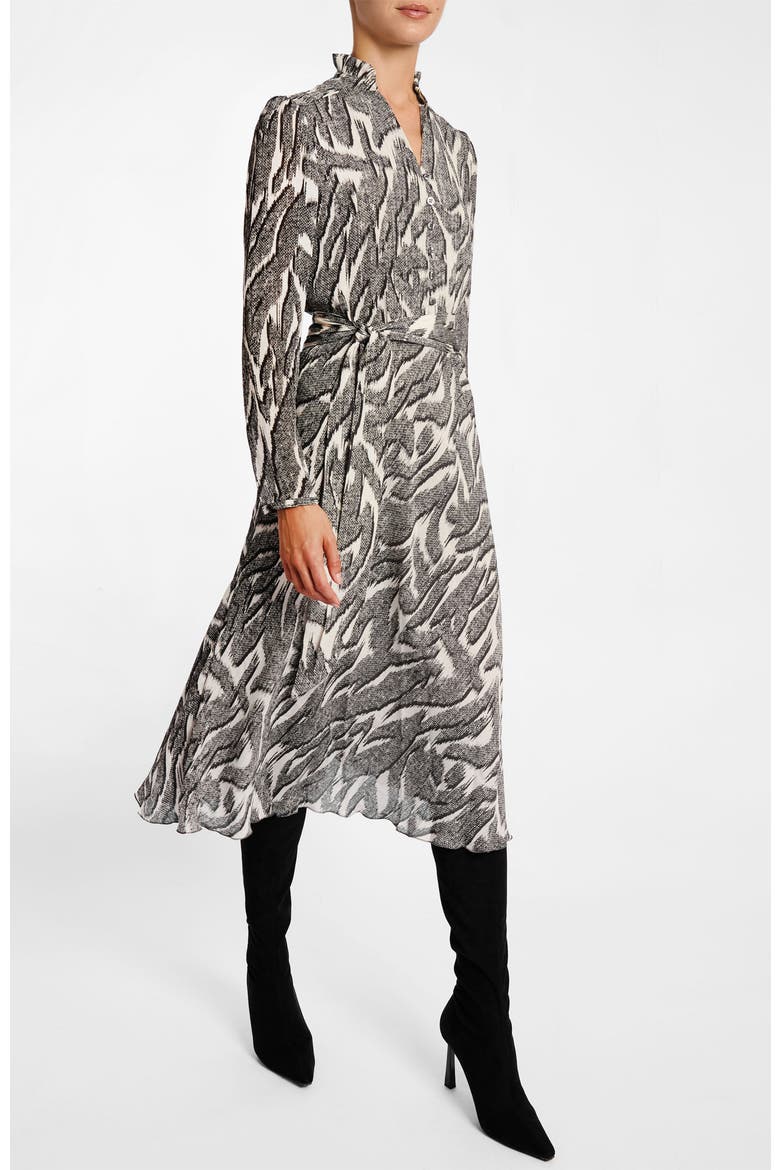 Irina Ruffle-Neck Buttoned Midi Dress, Alternate, color, Onyx Multi