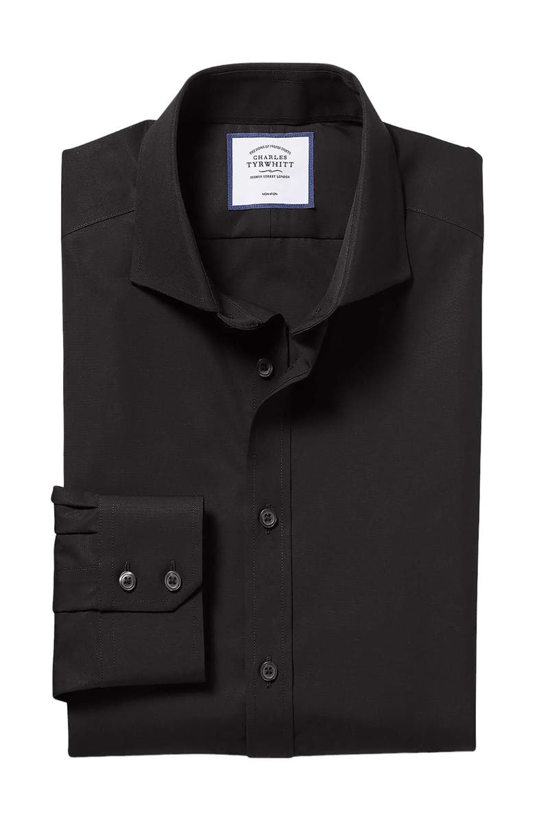 Charles Tyrwhitt Non-Iron Poplin Cutaway Slim Fit Shirt Single Cuff, Main, color, Black