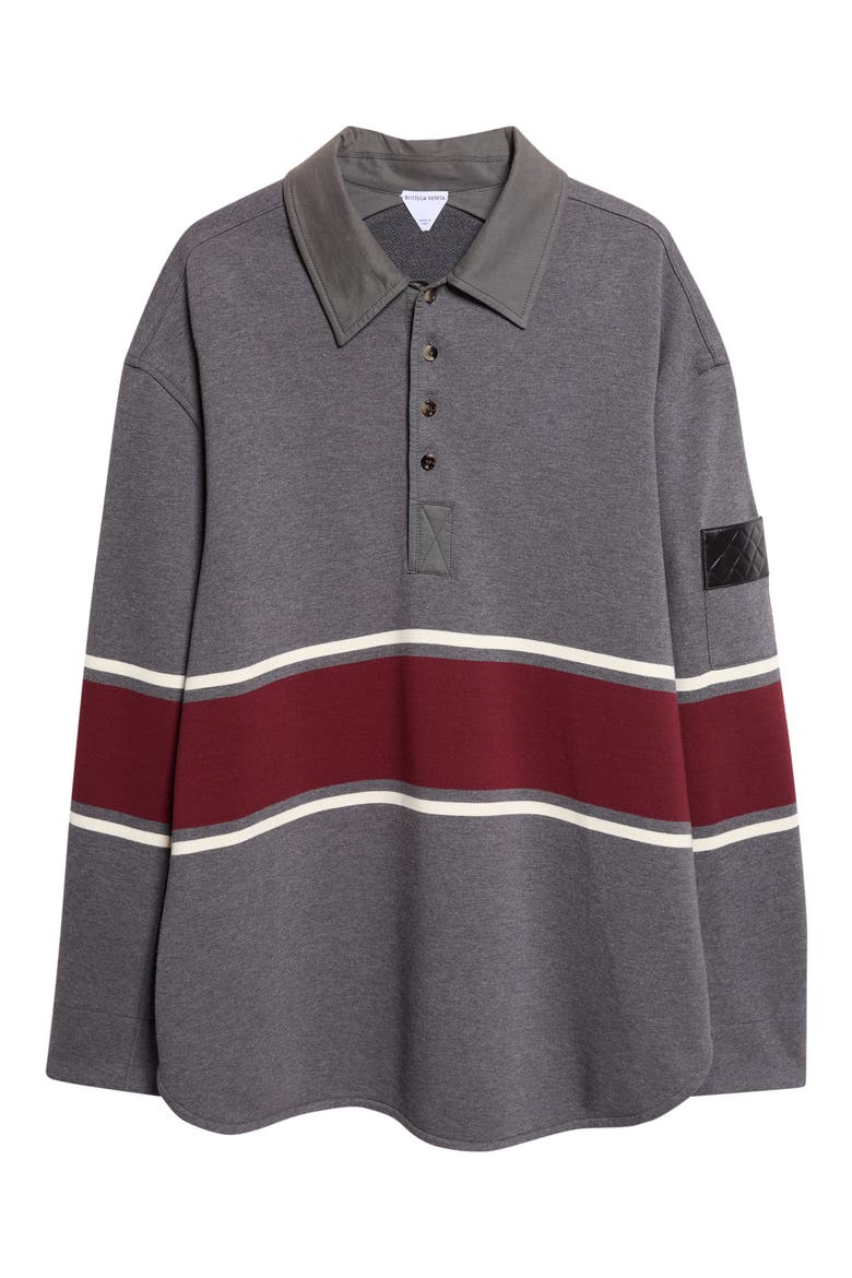 Oversize Long Sleeve Cotton Fleece Polo, Alternate, color, 2649 GREY/ BEIGE/ BAROLO
