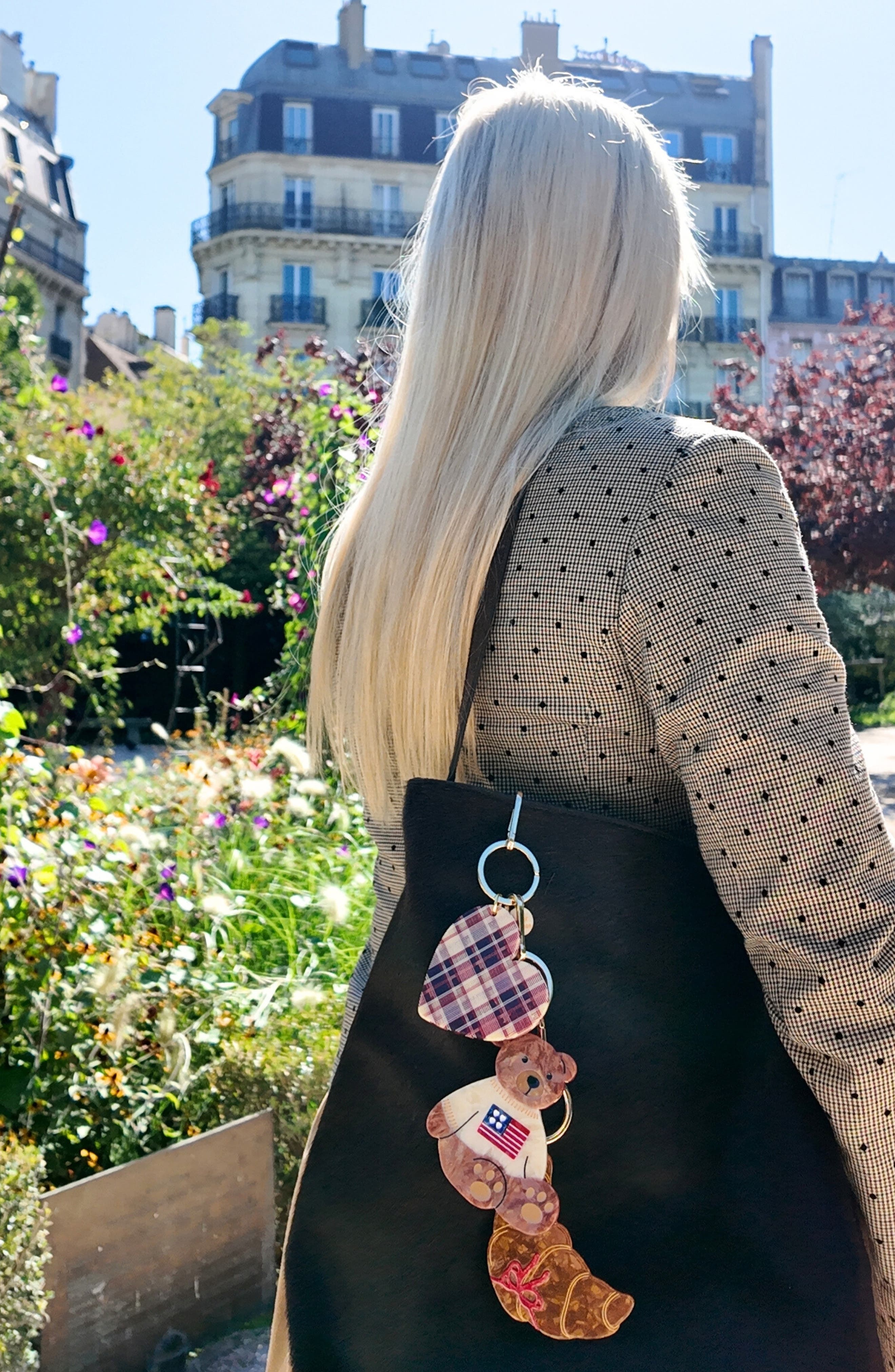 Solar Eclipse Hand Painted Americana Teddy Bear Key Chain Bag Charm, Alternate, color, Brown