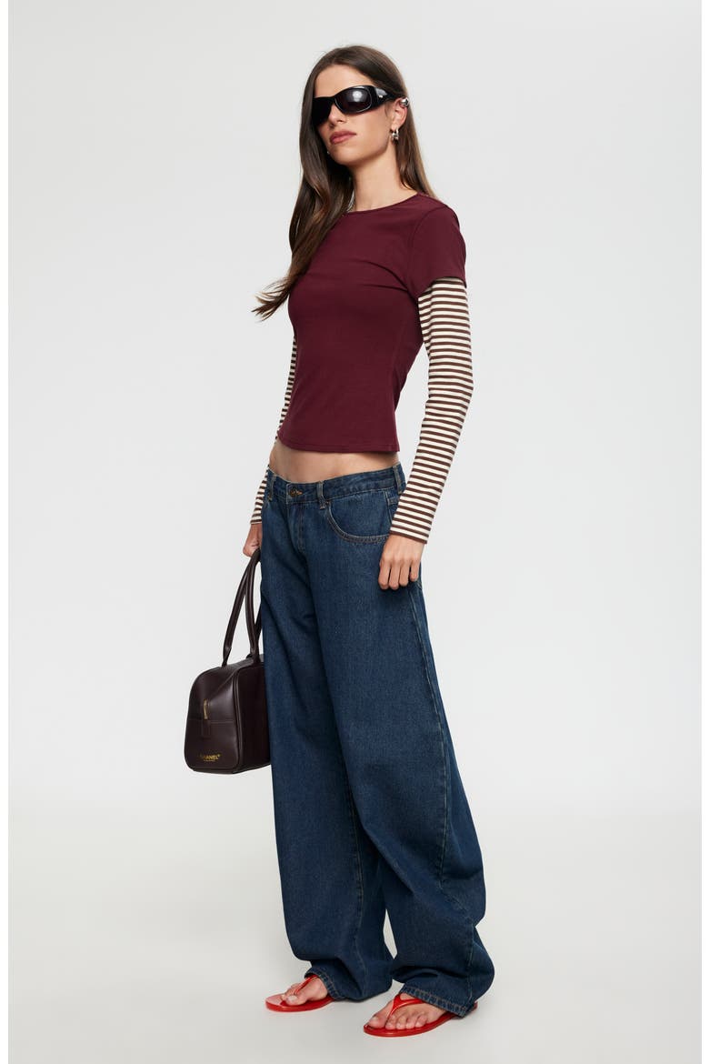 Bloom Layered Long Sleeve T-Shirt, Alternate, color, GARNET STRIPE