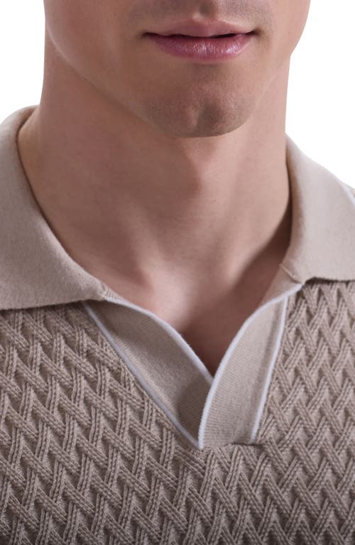 Bugatchi Johnny Collar Basket Stitch Cotton Blend Polo Sweater In Nude