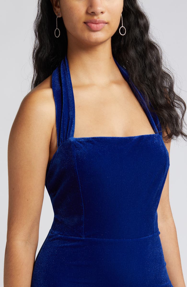 Lulus Enchanting Touch Halter Velvet Gown, Alternate, color, 