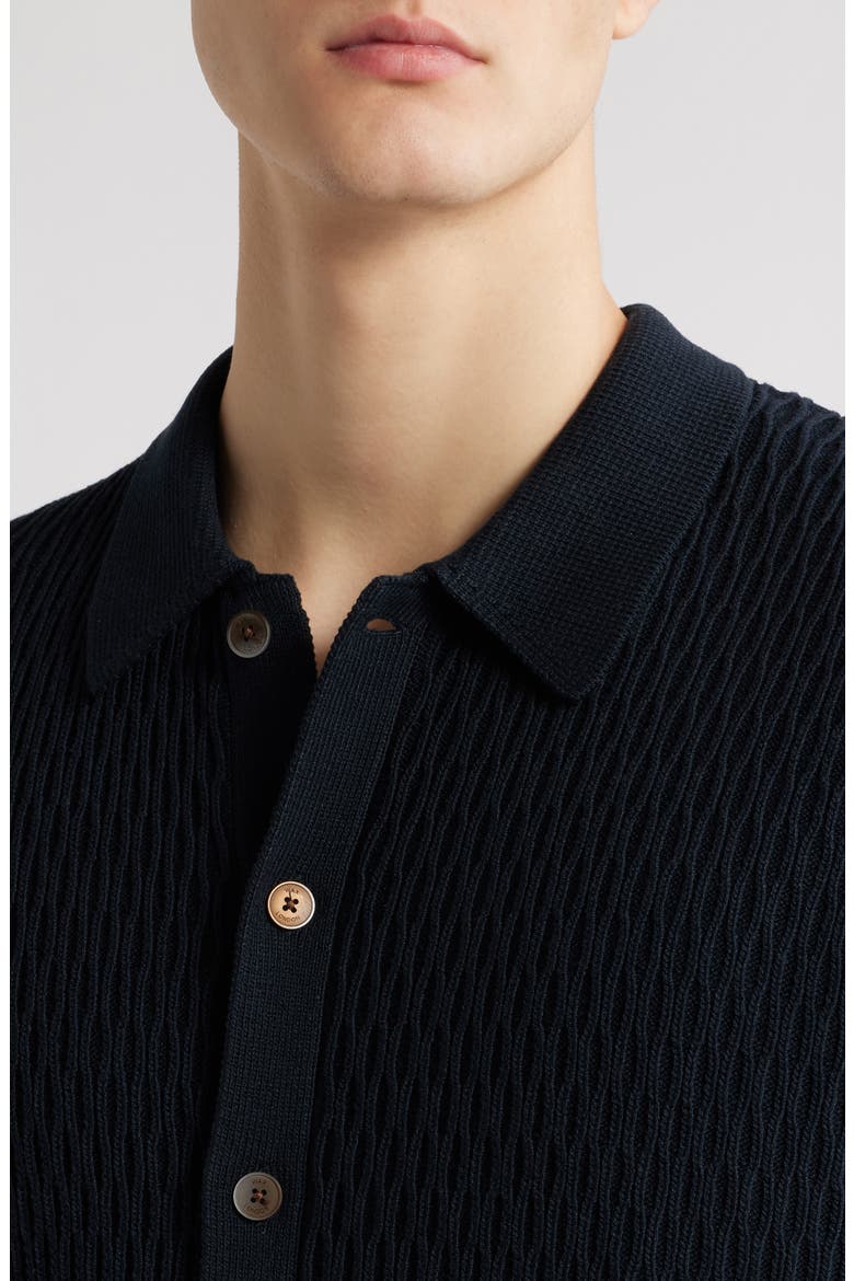 Tellaro Honeycomb Stitch Short Sleeve Cardigan, Alternate, color, NAVY