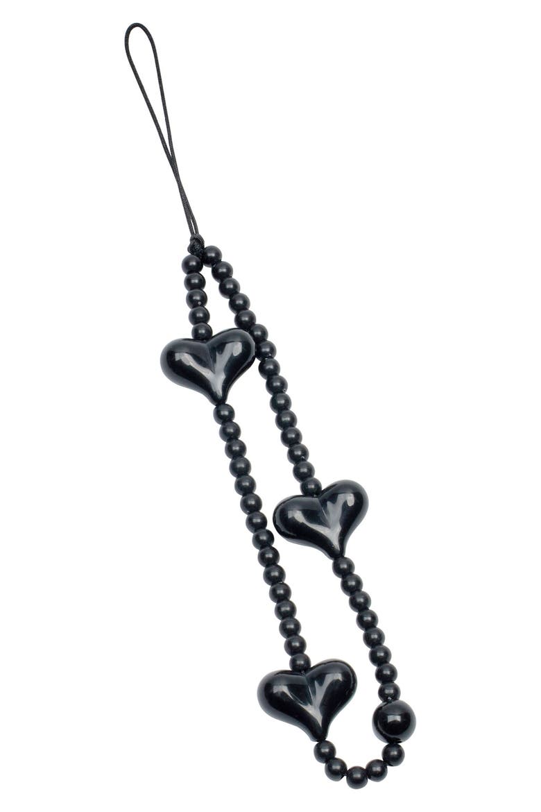 Heart Beaded Phone Charm, Main, color, BLACK