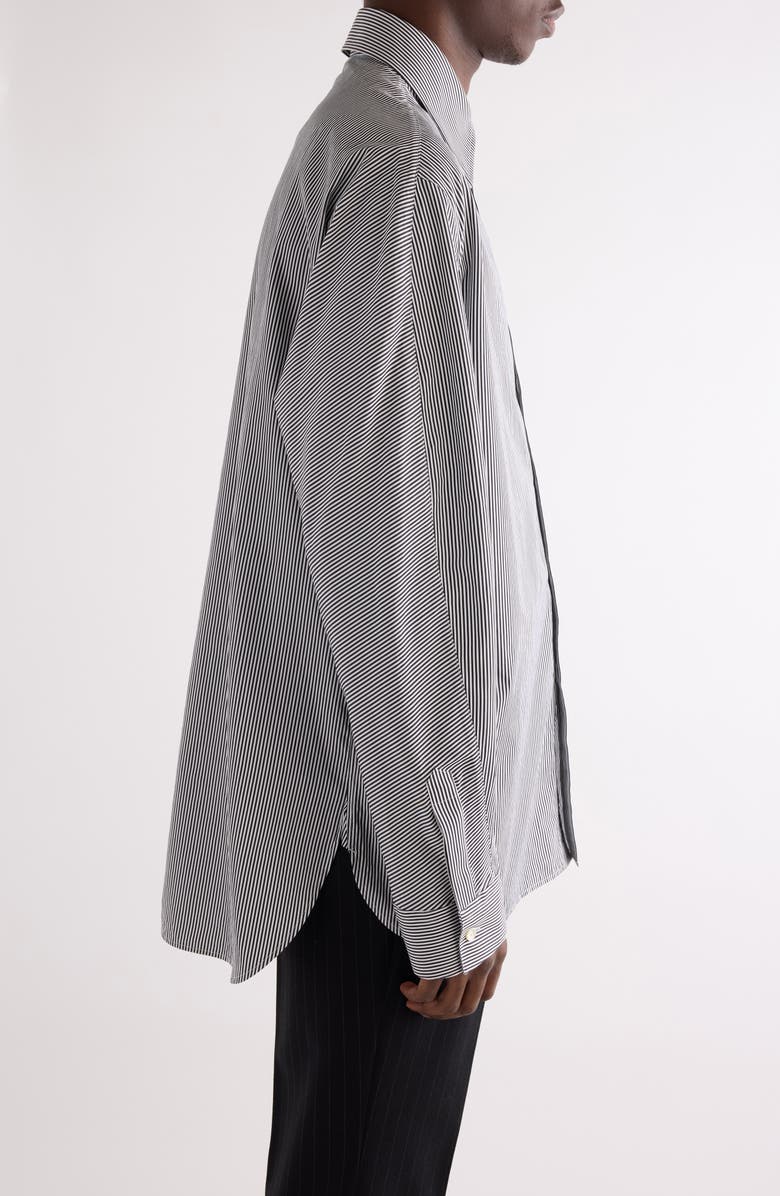 Givenchy Twisted Sleeve Stripe Cotton Overshirt, Alternate, color, White/ Black