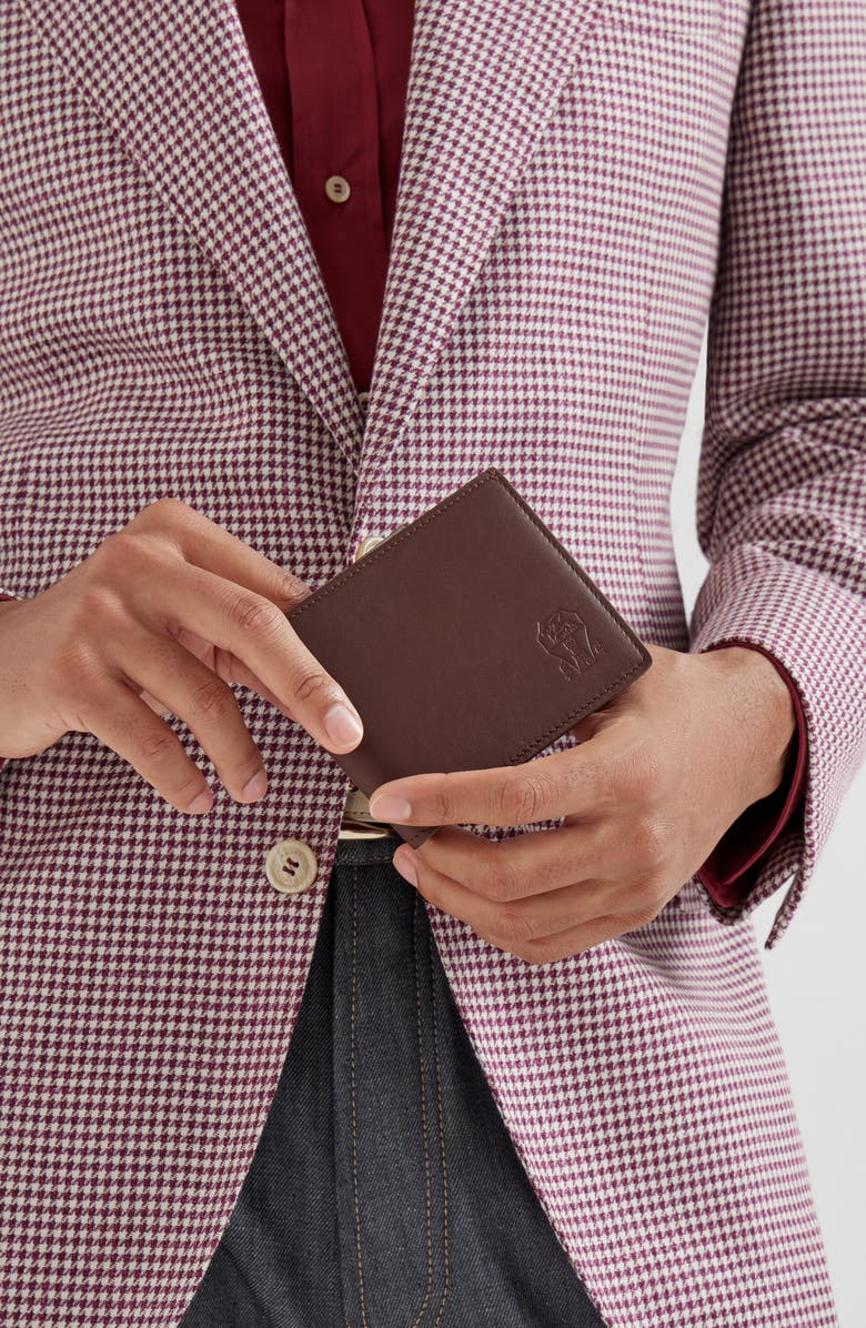 Brunello Cucinelli Calfskin wallet, Alternate, color, Brown