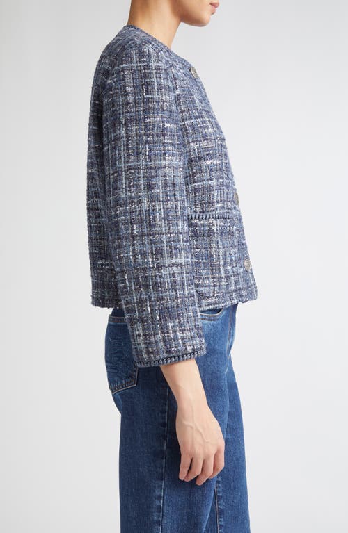 Etro Single-breasted Tweed Crop Jacket In Blue