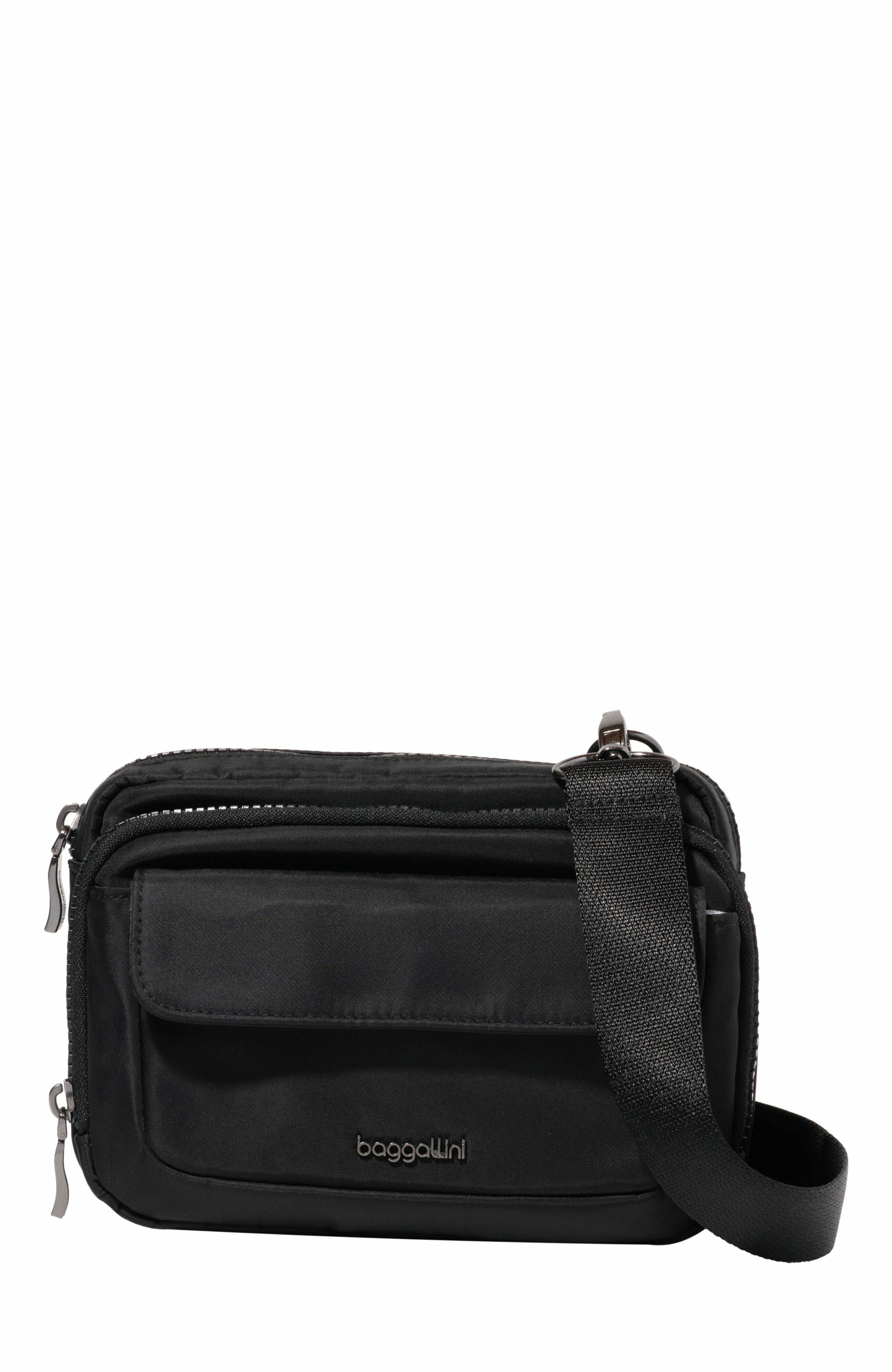 BAGGALLINI Modern Double Zip Crossbody Bag, Main, color, Black Twill