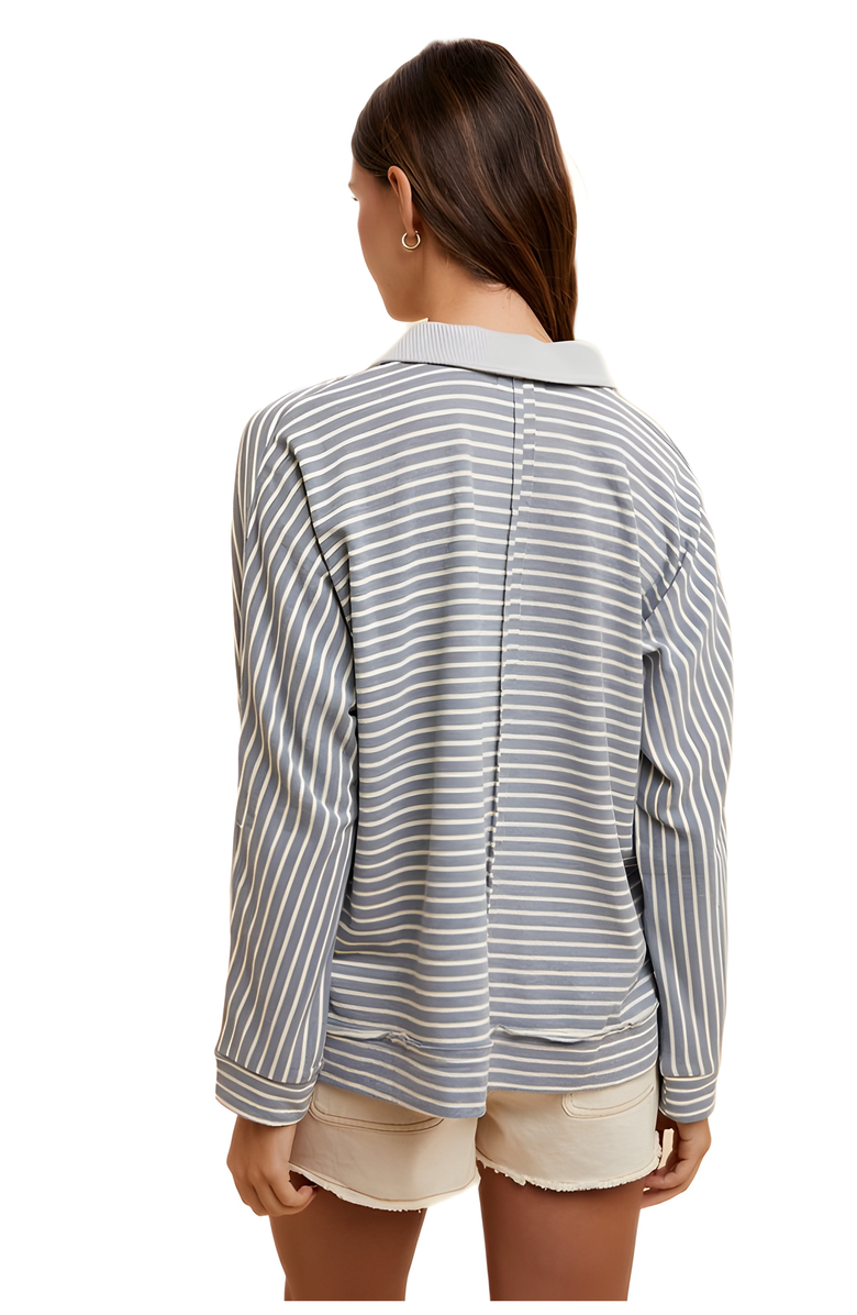 Knit and Lounge Striped Button Top with Patch Pockets and Contrast Yoke Panel, Alternate, color, Blue / White