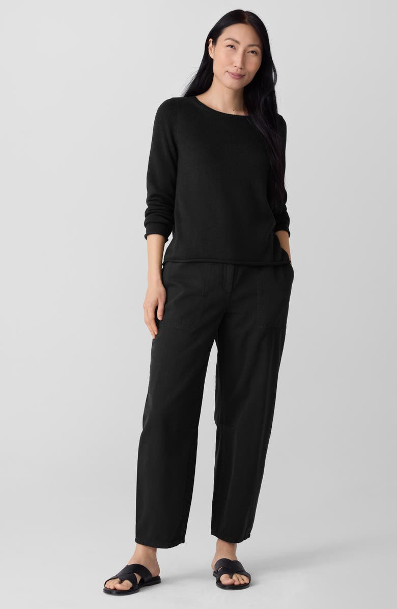 Eileen Fisher Bateau Neck Cotton Blend Sweater, Alternate, color, Black