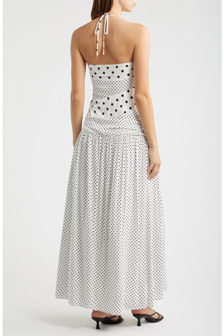 Marguerite Halter Dot Print Maxi Dress, Alternate, color, WHITE POLKA