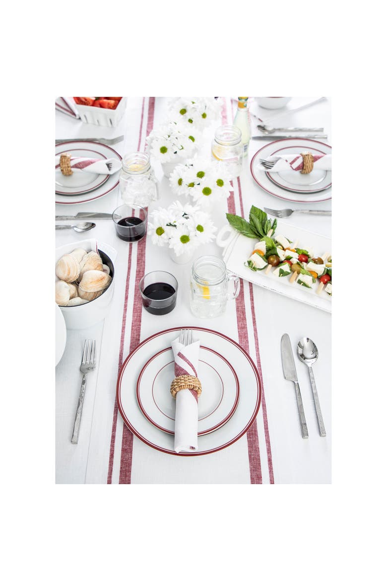 Linen Table Runner - French Stripe, Alternate, color, Burgundy and White