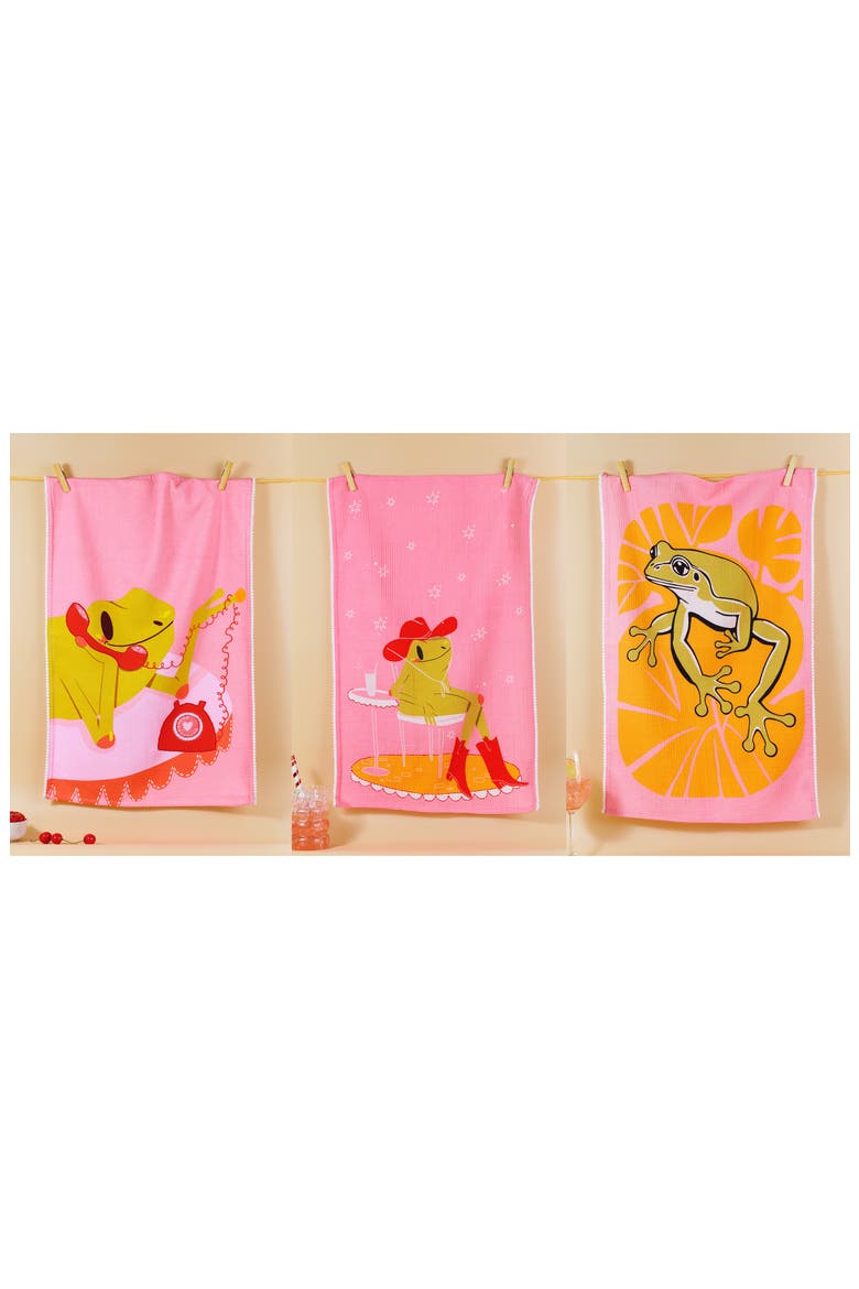 Lily Pad Luncheon Set of 3 Kitchen Towels, Alternate, color, PINK/ GREEN/ ORANGE