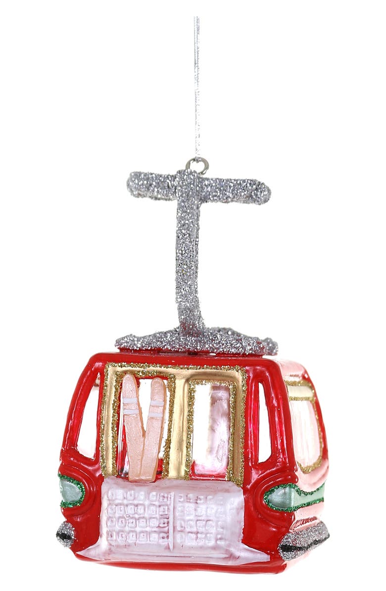 Cody Foster & Co. Ski Lift Glass Ornament, Main, color, Red Multi