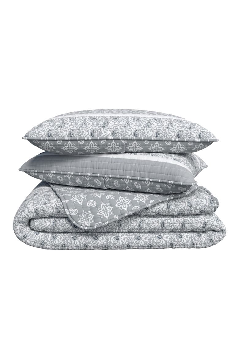 Stripe Quilt & Sham Set, Main, color, GREY