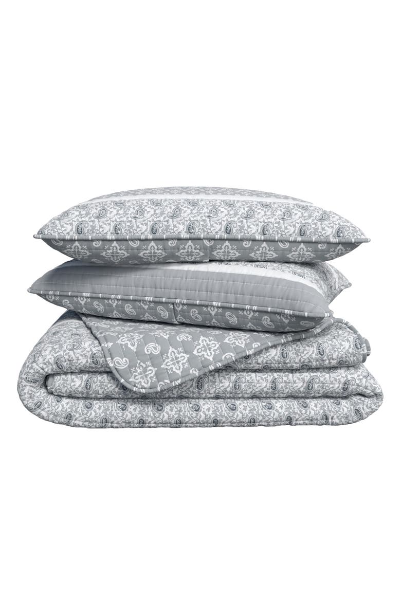 Woven & Weft Stripe & Paisley Quilt & Sham Set, Main, color, Grey