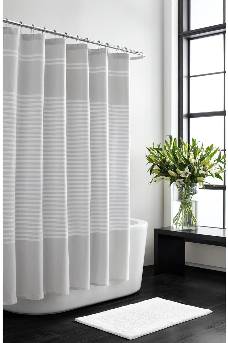 Seersucker Stripe Shower Curtain, Main, color, AQUAMARINE WHITE