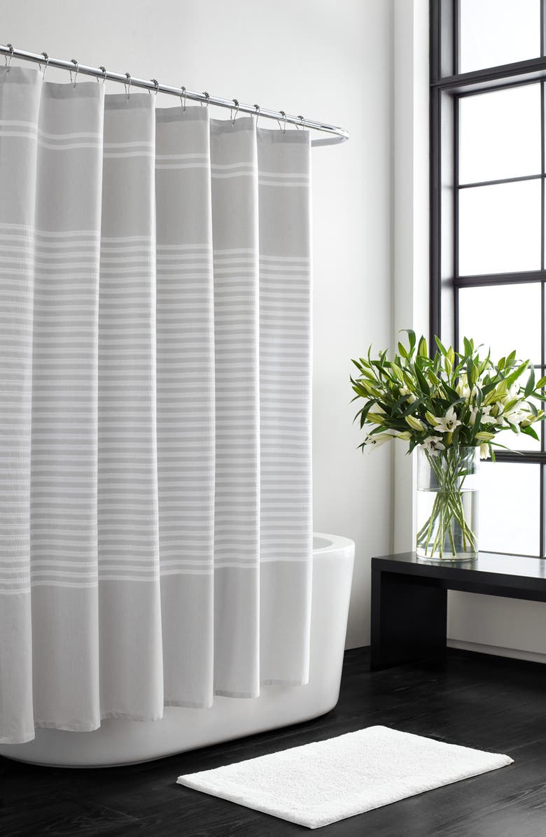 Vera Wang Seersucker Stripe Shower Curtain, Main, color, Aquamarine White