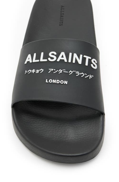 Allsaints Underground Logo Slip On Slides In Black