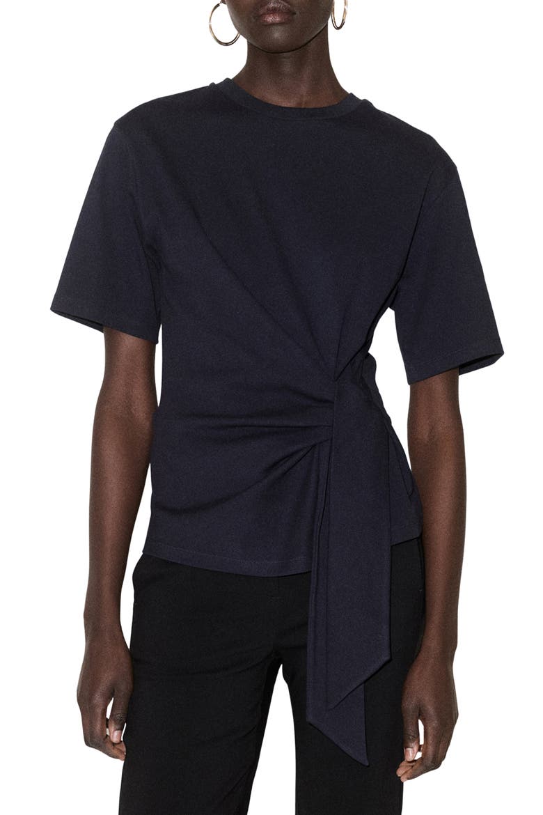 Side Tie Stretch Cotton T-Shirt, Main, color, NAVY