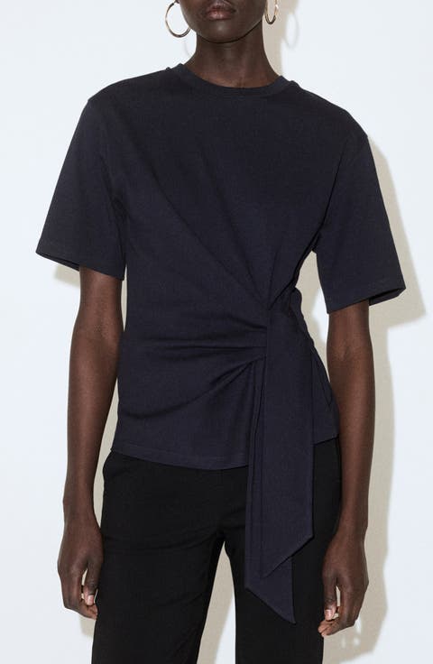 Side Tie Stretch Cotton T-Shirt