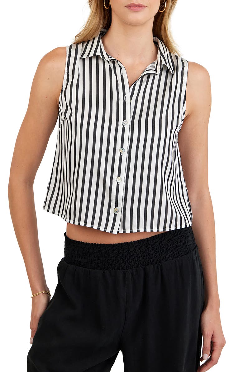 Bella Dahl Sleeveless Stripe Crop Button-Up Shirt, Main, color, 