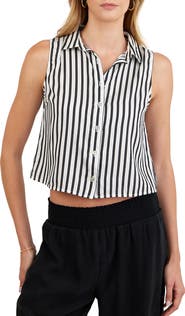 Bella Dahl Sleeveless Stripe Crop Button-Up Shirt