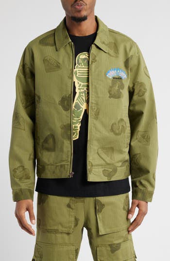 Billionaire Boys Club Bb Workman Cotton Herringbone Zip Jacket In Green