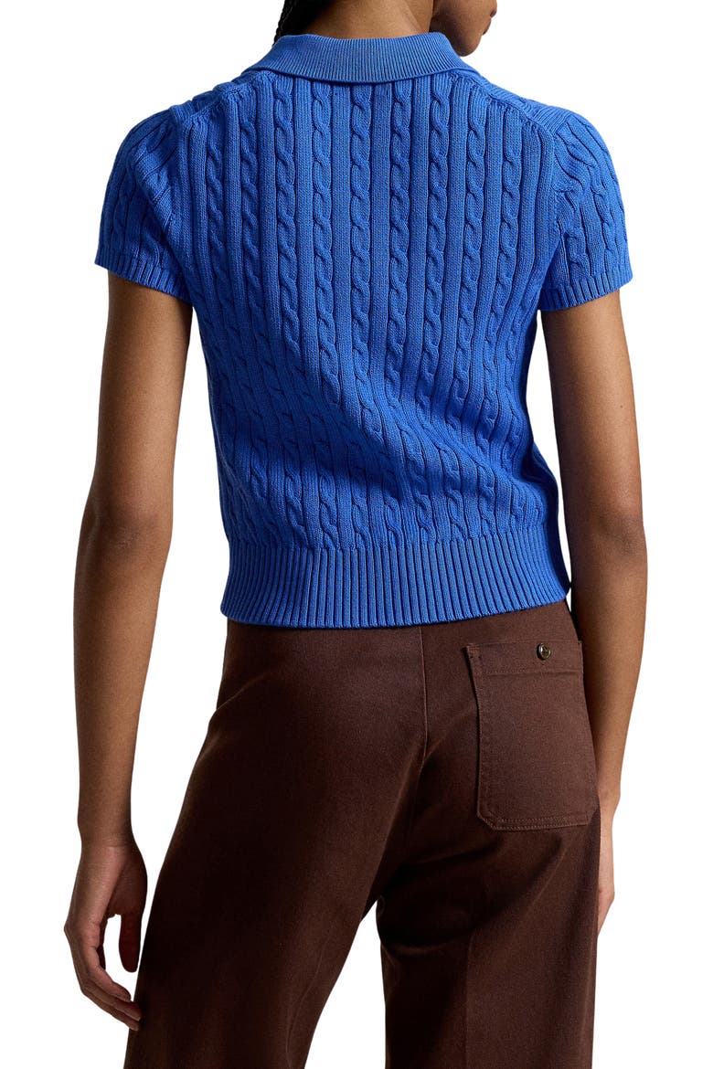 Crop Cable Knit Cotton Polo Sweater, Alternate, color, GALA BLUE